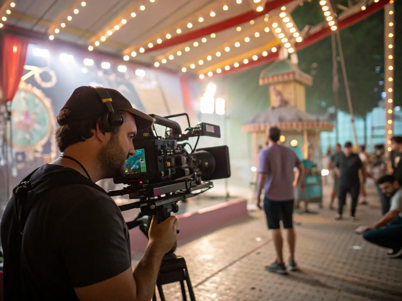 A young filmmaker working on a film set, demonstrating the hands-on experience provided by LA BRUME's audiovisual program.